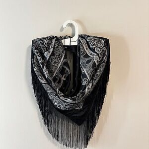 Black Paisley Fringe Neck Scarf - Women Accessories
